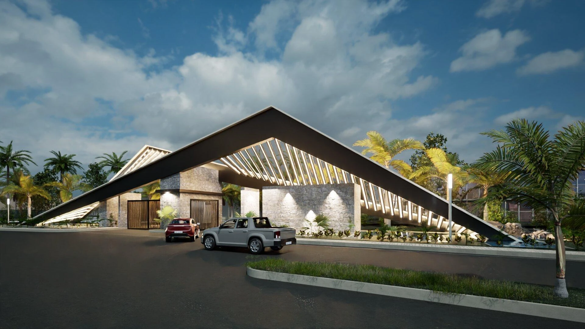 Planned estate entrance — architectural rendering